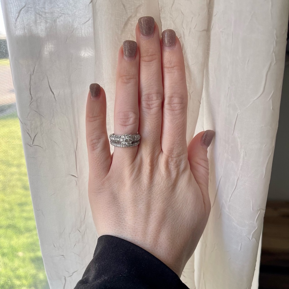 Wedding band and Engagement ring (size 6.5) soldered together.